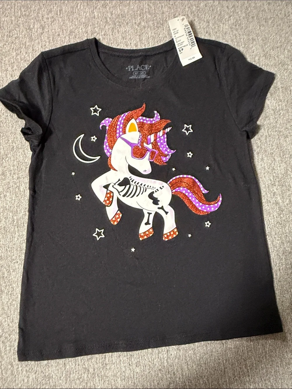 The Children's Place Black Tee with Skeleton Unicorn Graphic size 5-6